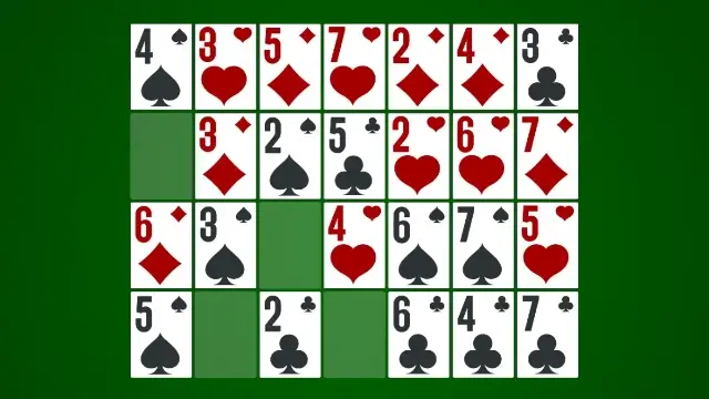 Addiction 7 Solitaire game in progress showing card placement in gaps